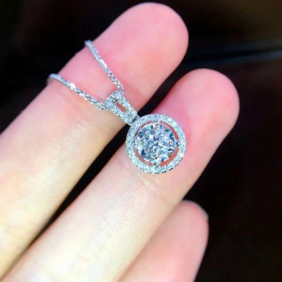 NEW 925 Sterling Silver Diamond Circle Necklace - Picture 4 of 4